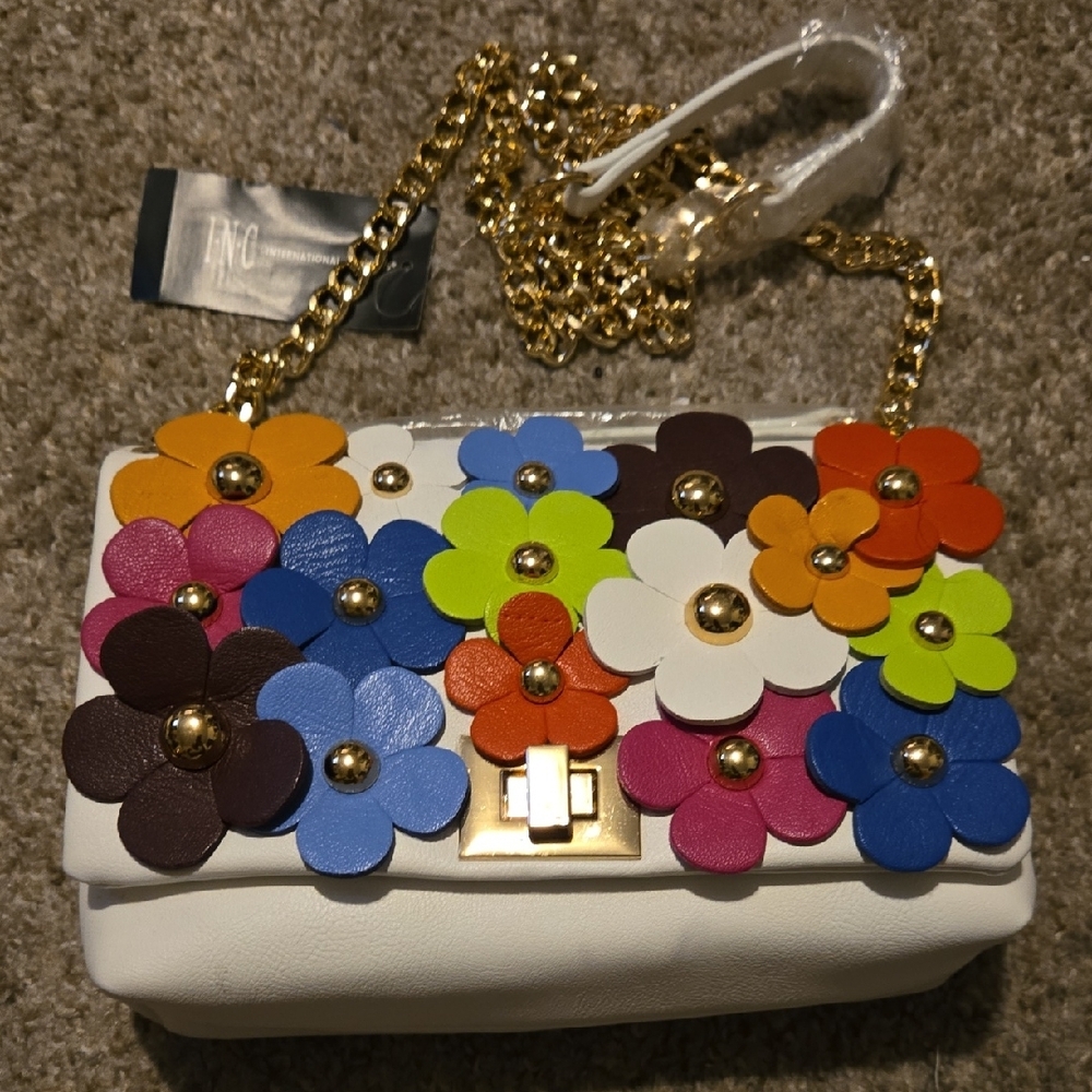 INC International Concepts White Floral Embellished Shoulder Bag